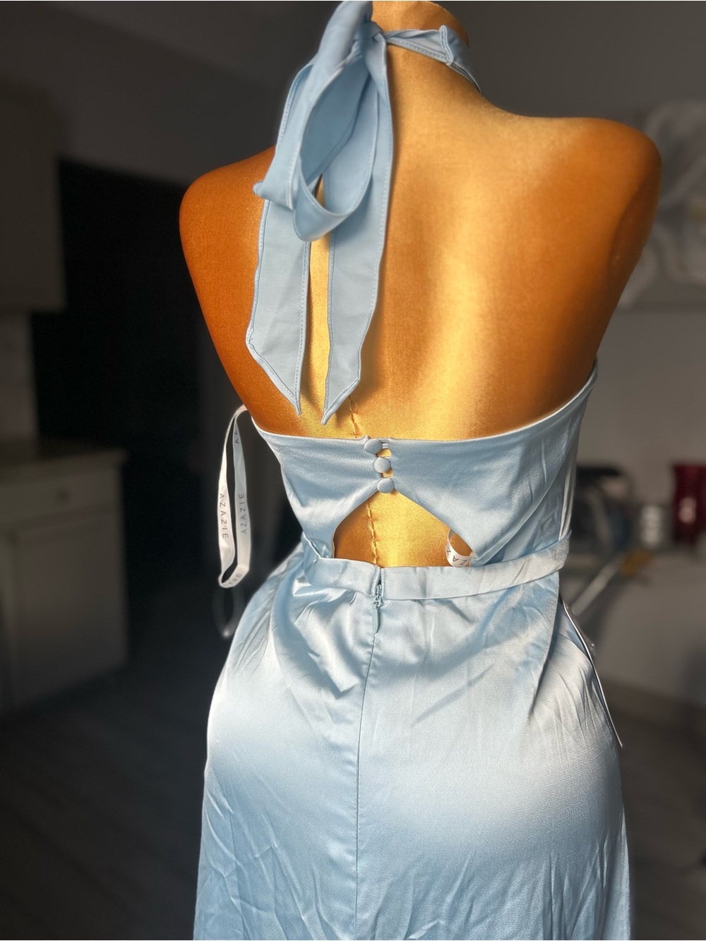 Light Blue Halter Back-Cut Maxi Dress,size 2